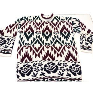 Vintage Cut AU Aztec Floral Sweater Size 1X? See Msmts Pullover Bold Winter Knit